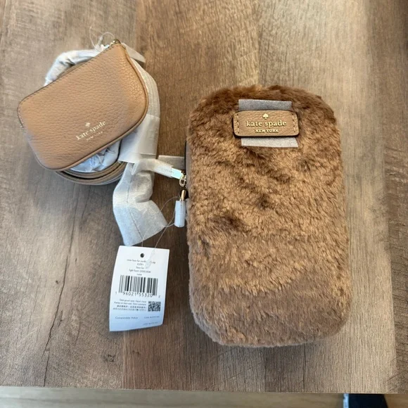 Kate Spade NWT- Rosie Faux Fur North South Zip: Light Fawn - Picture 2 of 7